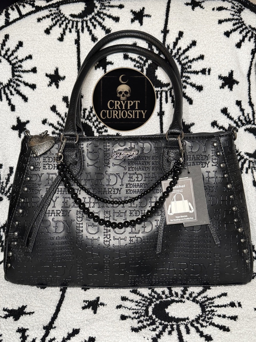 Ed Hardy Embossed Gothic Satchel Bag